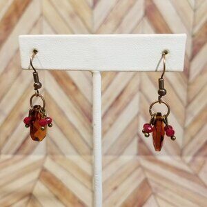 Faceted Dangling Earrings - Red